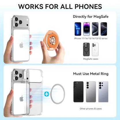 Magnetic Phone Ring Grip for MagSafe Compatible with iPhone 17/16(Orange) - color: Orange