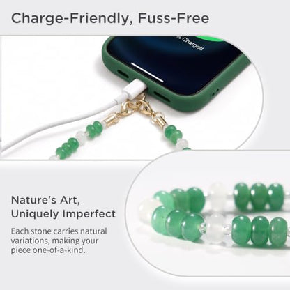 POSADINA Natural Stone Phone Charm, Beaded Healing Phone Wrist Strap, Handmade Cellphone Chain Lanyard with Tether Tab - color: Forest Dew