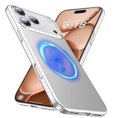 GRECAZO Magnetic Ultra Thin Frosted Designed for iPhone 17 Pro Max Phone Case 6.9 inch(2025) Slim Minimalist Lightweight Matte Hard PC Compatible with MagSafe Cover Protective Bumper Case-Silvery - color: Silvery, size: iPhone 17 Pro Max
