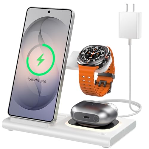 Wireless Charger for Samsung Charging Station, Foldable & Nightlight - color: white
