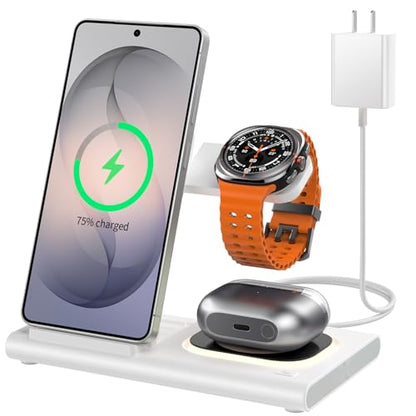 Wireless Charger for Samsung Charging Station, Foldable & Nightlight - color: white