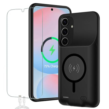 Battery Case for Galaxy S25, 10000mAh High Capacity Portable Charger Case Rechargeable Smart Battery Pack Compatible with Galaxy S25 6.2 inch Charging Case Support Wireless & Carplay-Black - size: for Galaxy S25