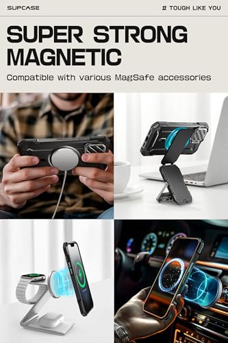 SUPCASE for iPhone 17e/16e Case with Camera Cover Stand, Black | Compatible with MagSafe, Built-in Kickstand, Military-Grade Protection, Magnetic Phone Case for iPhone 15/14/13, UBMag XT - color: Black