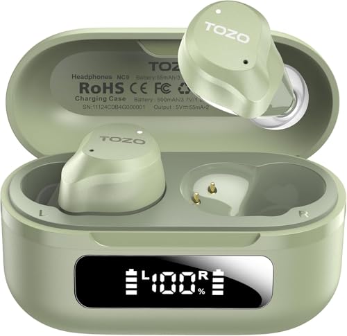 TOZO NC9 Hybrid Active Noise Cancelling Wireless Earbuds, 60H, LED Display - color: Sage Green