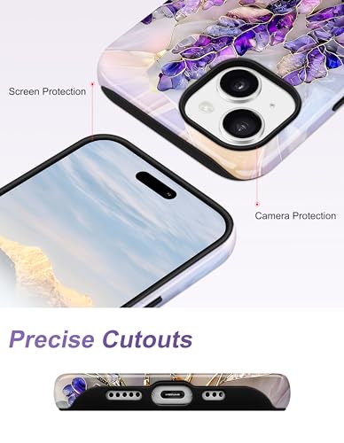 Jusy Magnetic Stained Glass Case for iPhone 16e/17e, Purple Lavender | Compatible with MagSafe, Cute Aesthetic Flower Design, TPU and PC Protective Phone Cover - color: Purple Lavender