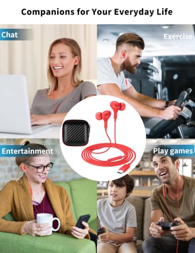USB C Headphone for Samsung S26 S25 FE S24 A16 A17 Z Wired Earbuds Magnetic - color: Red