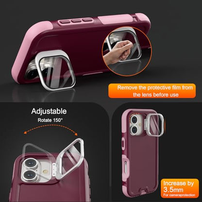 Follaroma Magnetic for iPhone 17 Case with Camera Stand, Purple Pink, 6.3" | Built-in Glass Camera Cover,Compatible with MagSafe,Heavy Duty Shockproof Protective,Military-Grade Anti-DropDual Layer Cover - color: Purple Pink, size: iPhone 17 6.3''