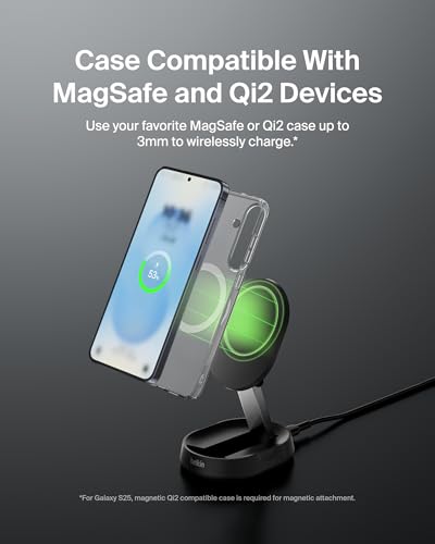 Belkin Qi2 15W Magnetic Wireless Charging Stand, Convertible Fast - color: Black, style: Power Supply Included