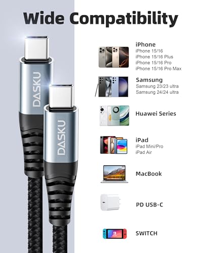 100W USB C to USB C Cable USBC to C Cable Fast Charging Carplay 2Pack 10FT - color: Black, size: 10FT 2Pack, style: 100W USB C to USB C
