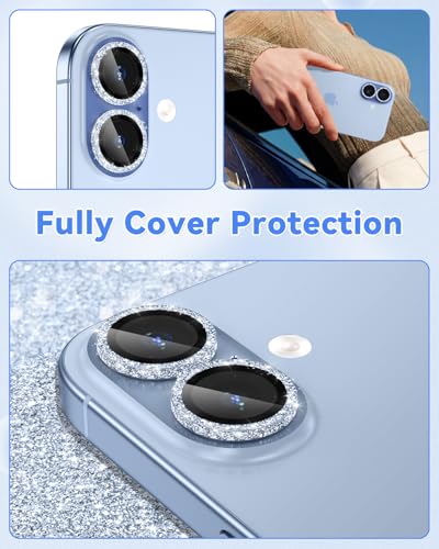 CloudValley All Bling Camera Lens Protector for iPhone 17/iPhone 16/Plus - color: Bling Blue