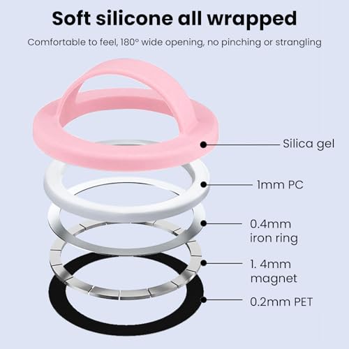 Magnetic Silicone Phone Grip Ring Holder Compatible with MagSafe Phone Case - color: Pink