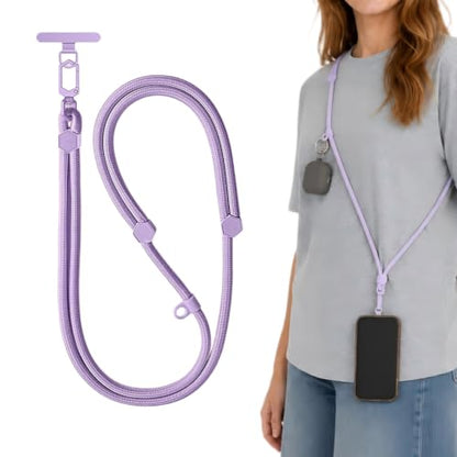 Adjustable Crossbody Phone Lanyard, Braided Cord with Tether Tab - color: Purple