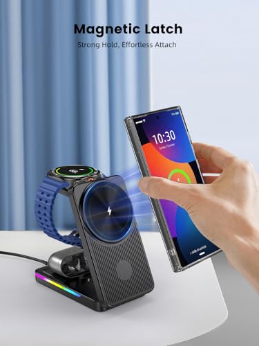 Magnetic Wireless Charger for Samsung, 3 in 1 Travel Charging Station - color: Black