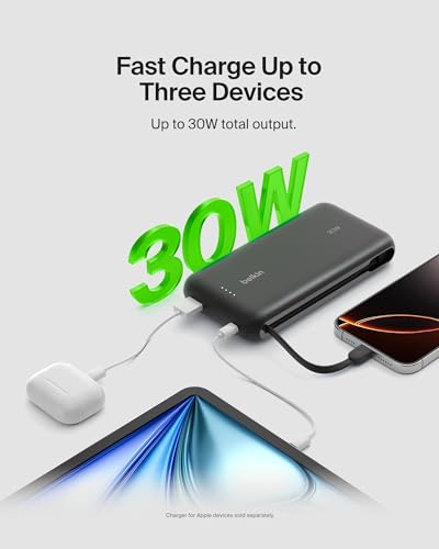 Belkin 20000mAh 30W USB C Power Bank, Portable Charger for iPhone & iPad - color: Black, style: 20K mAh
