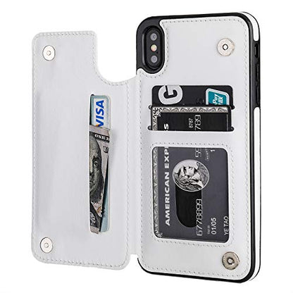 ONETOP for iPhone Xs Max Wallet Case with Credit Card Holder,White | Kickstand,ID/Cash Holder,Case Wallet with Card Slots,Double Magnetic Clasp,Durable PU Leather Shockproof Cover for Women Men - color: iPhone Xs Max 6.5" White