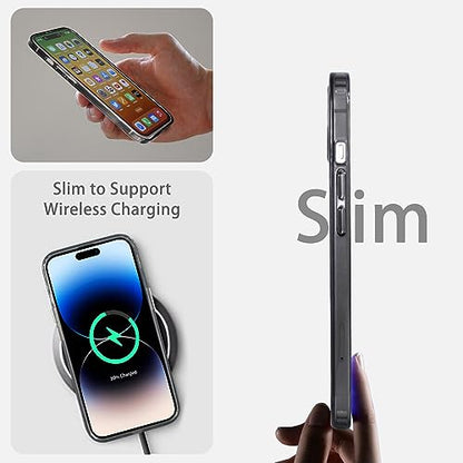 JJGoo Compatible with iPhone 14 Pro Max Case Clear, Non-Yellowing Shockproof Phone Case for 14 Pro Max, Slim Anti-Scratch Hard PC Back Protective Cover Bumper 2022 - color: Transparent Black