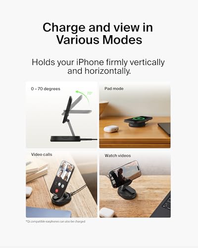 Belkin Qi2 15W Magnetic Wireless Charging Stand, Convertible Fast - color: Black, style: Power Supply Included