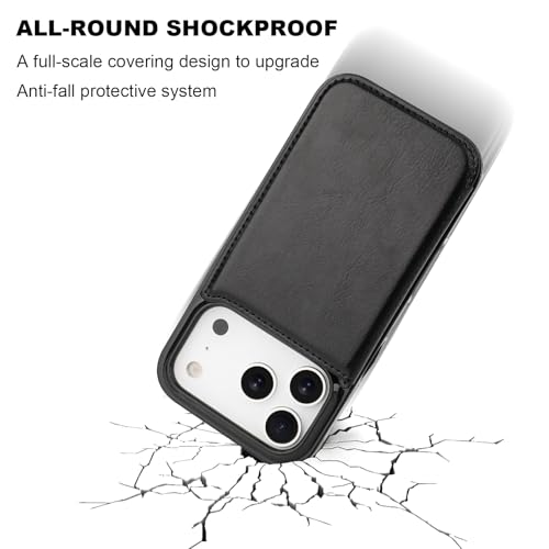 ONETOP for iPhone 17 Pro Wallet Case with Credit Card Holder,Black | Kickstand,ID/Cash Holder,Case Wallet with Card Slots,Double Magnetic Clasp,Durable PU Leather Shockproof Cover for Women Men - color: Black