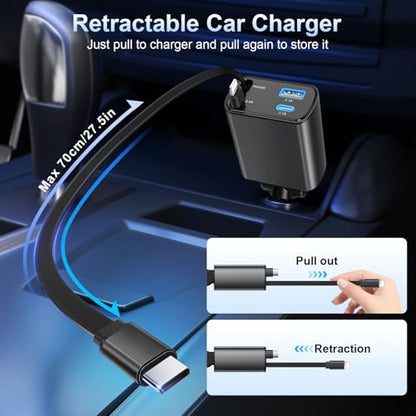 Retractable Car Charger USB C Fast Charging, 4 in 1 Car Adapter - color: 2-Pack
