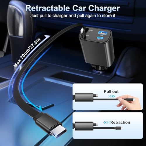 Retractable Car Charger USB C Fast Charging，4 in 1 Car Adapter - color: 1-Pack