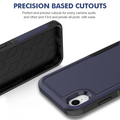 for iPhone XR Case: Dual Layer Protective Heavy Duty Cell Phone Case Shockproof Rugged Bumper Tough with Screen Protector - 16ft Military Grade Drop Tested for Appple iPhone XR (6.1 inch), Blue - color: Navy Blue (PC) + Black (TPU)