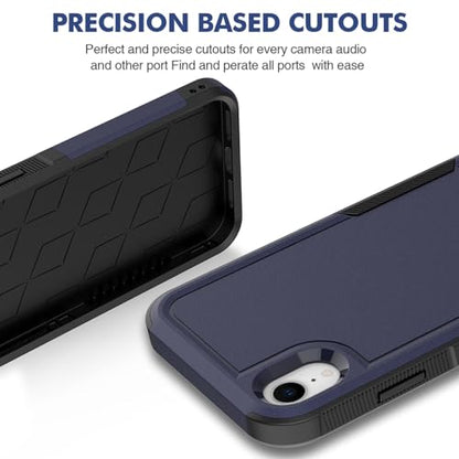 for iPhone XR Case: Dual Layer Protective Heavy Duty Cell Phone Case Shockproof Rugged Bumper Tough with Screen Protector - 16ft Military Grade Drop Tested for Appple iPhone XR (6.1 inch), Blue - color: Navy Blue (PC) + Black (TPU)