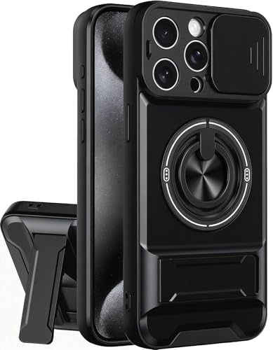 Dssairo for iPhone 15 Pro Max case with 360°Rotation Magnetic Ring Compatible with MagSafe Slide Camera Cover Foldable Stand Military-Grade Shockproof Protective case (Black, iPhone 15 Pro Max) - color: Black, size: iPhone 15 Pro Max