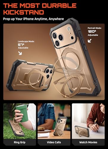 SUPCASE for iPhone 17 Pro Case with Tempered Glass Screen Protector, Desert | Camera Control Cover, Compatible with MagSafe, Built-in Kickstand, Anti-Slip Grip, Full-Body Magnetic Phone Case, UBGrip Pro - color: Desert