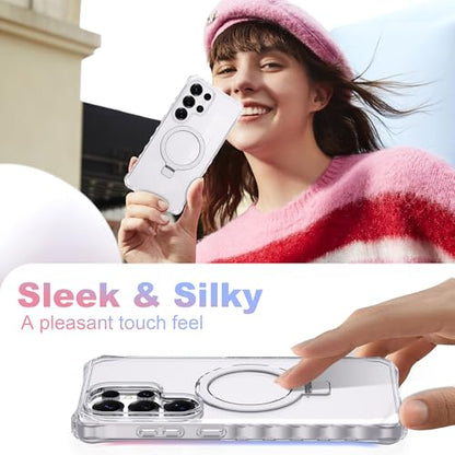 Compatible with Clear Samsung Galaxy S24 Ultra Case 6.8'' with Magnetic Ring Stand [Compatible with Mag-Safe] Military-Grade Wave Frame Phone Case for S24 Ultra, Clear - color: Clear, size: Samsung Galaxy S24 Ultra
