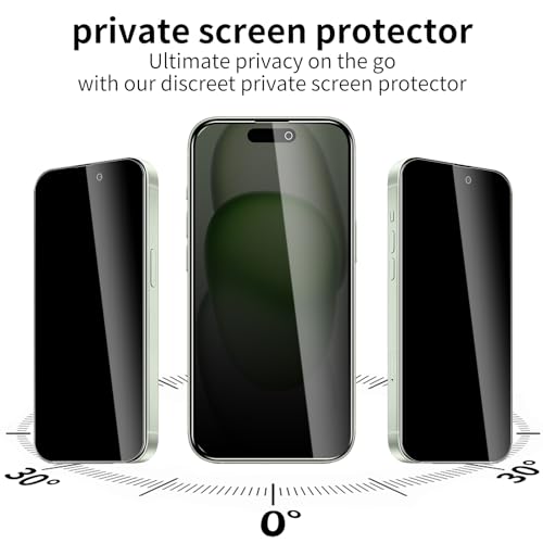 3 Pack Privacy Screen Protector for iPhone 15/15 Pro/16, 9H Hardness Double Shatterproof Anti-Spy Tempered Glass Film, Easy Installation, Case-Friendly - size: iPhone 15/15 Pro/16