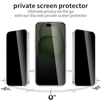 3 Pack Privacy Screen Protector for iPhone 15/15 Pro/16, 9H Hardness Double Shatterproof Anti-Spy Tempered Glass Film, Easy Installation, Case-Friendly - size: iPhone 15/15 Pro/16