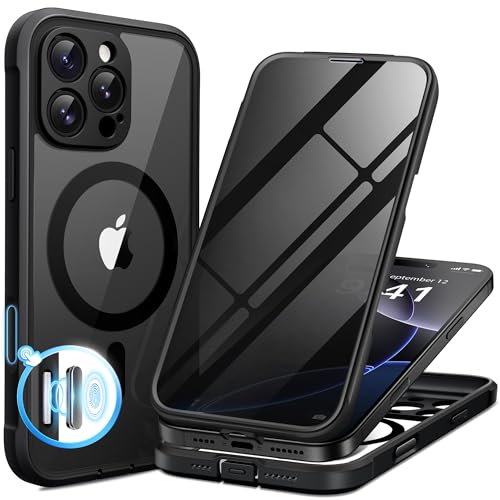 BERFY for iPhone 16 Pro Max Case, Compatible with MagSafe, Built-in Privacy Screen Protector, Camera Protection, Shockproof Full Body Phone Case 6.9", Clear Black - color: Black, size: For Iphone 16 Pro Max 6.9 Inch