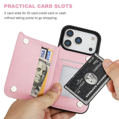 ONETOP for iPhone 17 Pro Wallet Case with Credit Card Holder,Pink | Kickstand,ID/Cash Holder,Case Wallet with Card Slots,Double Magnetic Clasp,Durable PU Leather Shockproof Cover for Women Men - color: Pink