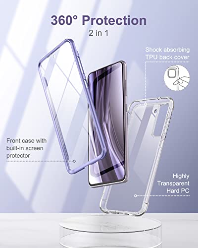 SURITCH for Samsung Galaxy S21 FE Clear Case 6.4" (Only), [Built-in Screen Protector] Full Body Protective Hard Shell+Soft TPU Phone Case for Samsung S21 FE -(Lavender Blue Edge) - color: Lavender Blue Edge