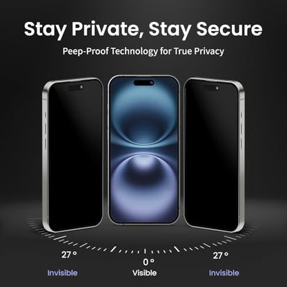 2 PACK Privacy Screen Protector for iPhone 15, [27° Anti-Spy] 9H Hardness Shatterproof Tempered Glass with [Easy Installation Frame with Auto Dust Removal] Bubble Free, Case-Friendly, HD Full Coverage - size: iPhone 15