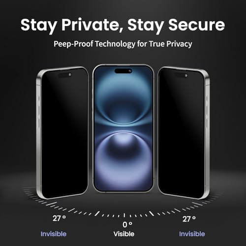 2 PACK Privacy Screen Protector for iPhone 16 Pro Max, [27° Anti-Spy] 9H Hardness Shatterproof Tempered Glass with [Easy Installation Frame with Auto Dust Removal] Bubble Free, Case-Friendly, HD Full Coverage - size: iPhone 16 Pro Max