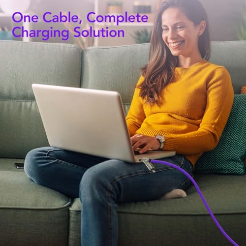 MFish 240W 4-in-1 Fast Charging Cable, Purple Gold, 6.6FT - color: Purple Gold, size: 6.6FT
