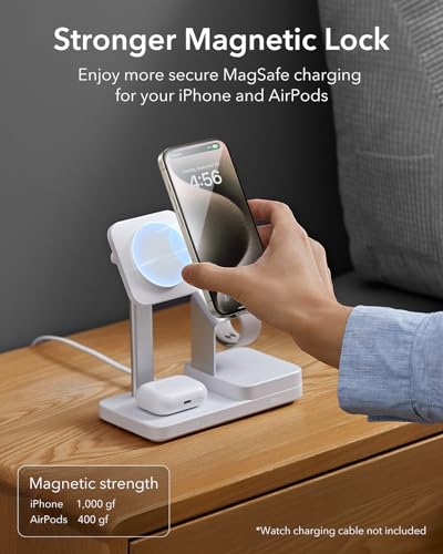 ESR 65W 4-in-1 GaN Wireless Charging Station(5-in-1 Stand), Designed for MagSafe Charger Stand, Magnetic Wireless Charger for iPhone 15/14/13, AirPods Pro/3/2, and USB A/C Devices, White