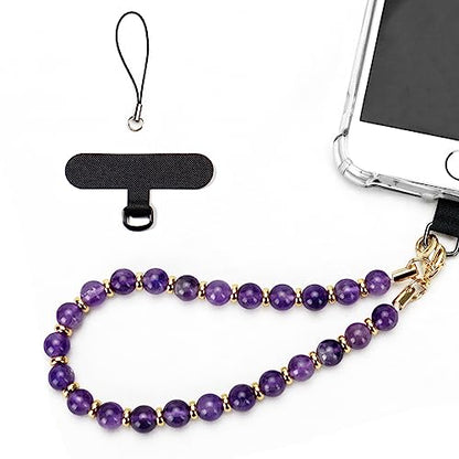 VICHUNHO Marble Beaded Phone Wrist Strap, Cellphone Lanyard with Tether Tab, Hands-Free Wristlet Bracelet - color: Purple