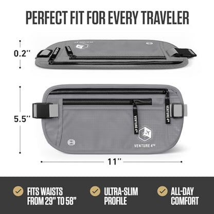 VENTURE 4TH Travel Money Belt, RFID Blocking Passport Holder - Silver - color: Silver