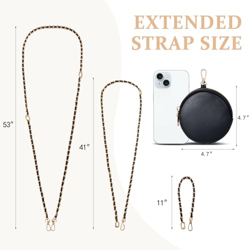 Clip and Go Phone Strap Crossbody with RFID Leather Wallet, Trendy Hands-Free Crossbody Cell Phone Lanyard Chain with Coin Purse for Women, Neck Chain for iPhone and Smartphone, Black Gold - color: Black Gold