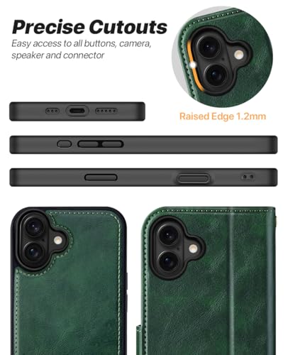 OCASE for iPhone 17 Detachable Wallet Case with Card Holder, 2 in 1 PU Leather Flip Folio with RFID Blocking Stand Wrist Strap Shockproof Phone Cover 6.3 Inch 2025, Blackish Green - color: Blackish Green, size: iPhone 17