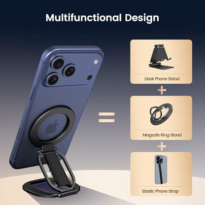Foldable Double Sided Magnetic Phone Grip Kickstand for Magsafe - color: Black