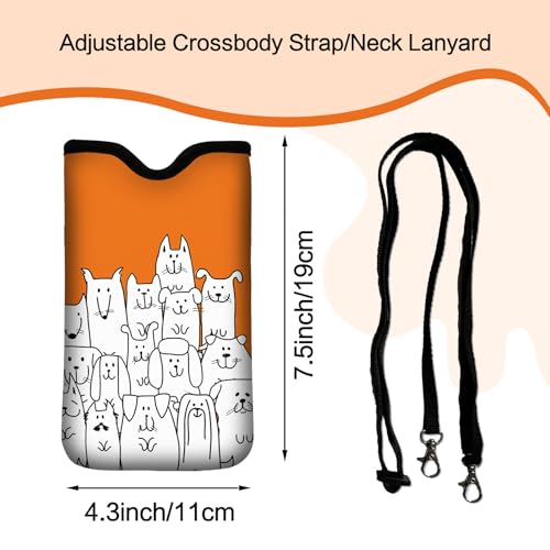 Men Women Neoprene Cell Phone Sleeve Pouch Case Bag with Crossbody Strap/Neck Lanyard 7.5 X 4.3 in (Dog Group Portrait Pattern) - color: Dog Group Portrait Pattern