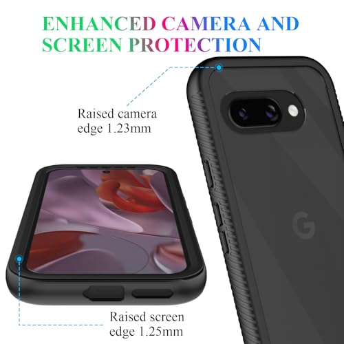 Compatible with Google Pixel 9A Case, Built in Screen Protector Full Body Shockproof Slim Fit Bumper Protective Phone Cover for Pixel 9A Men Women-Black/Clear - size: Pixel 9A Case