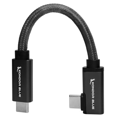 KONDOR BLUE | 5” USB-C 3.2 Right Angle to Straight Angle Cable | Compatible with iPhone 15, iPhone 15 Pro/Max, & Android Phones | 20 Gb/s Transfer Speed | Raven Black - color: Raven Black