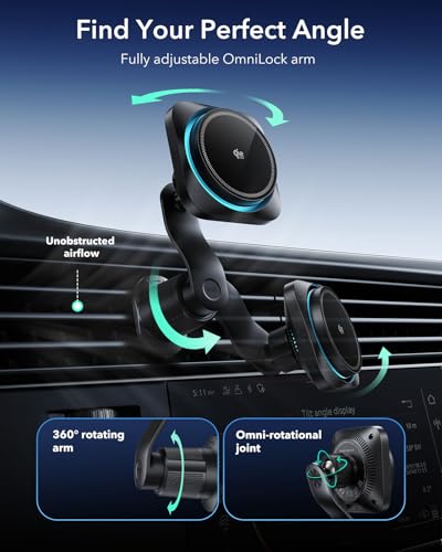 ESR OmniLock Qi2.2 25W Certified MagSafe Car Mount Charger with Cryoboost