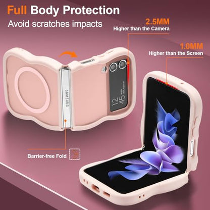 UEEBAI Magnetic for Samsung Galaxy Z Flip 3/Z Flip 4 Case, Compatible with MagSafe, Transparent Clear Wave Frame Design Soft Edge Cover Matte Shockproof Phone Case- Pink - color: Pink, size: Samsung Galaxy Z Flip 3/Z Flip 4