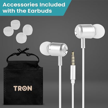 TRON Wired Headphone with Aux & Type-C & Lightning Connector, Microphone, Noise-Isolating, (Earbuds with AUX and Mic - Carrying case Included TR70) - style: Earbuds with AUX and Mic - carrying case included TR70