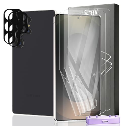 3+2 Pack Screen Protector for Samsung Galaxy S25 Ultra Flexible TPU Film (NOT Glass) with Tempered Glass Camera Lens Protector. Easy Installation, Self-Healing HD Clear Screen Protector